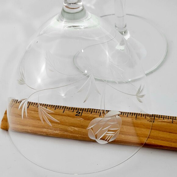 2 Cut Glass Rose Water Glasses 6" vtg ice tea wine goblets etched floral 10oz - Picture 6 of 7
